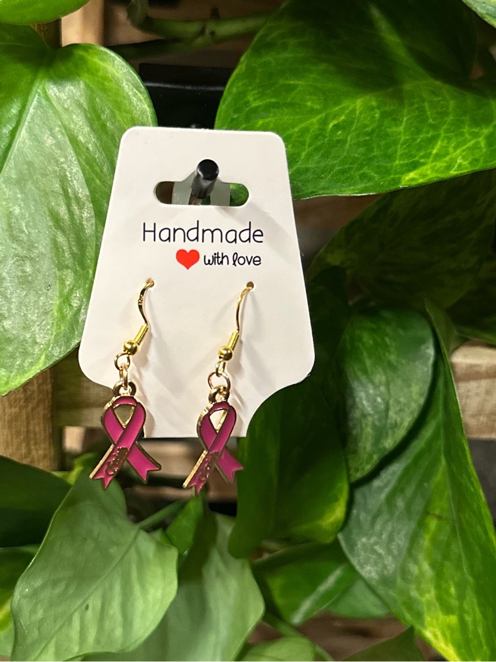🎀 Gold & Pink Breast Cancer Awareness Fashion Hook Earrings | Lightweight🎀